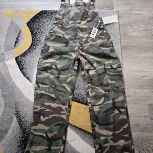 ME Makeover Essentials Women's Camo Cargo Overalls in Green & Brown